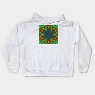 Mosaic Kaleidoscope Flower Blue Green and Yellow Kids Hoodie